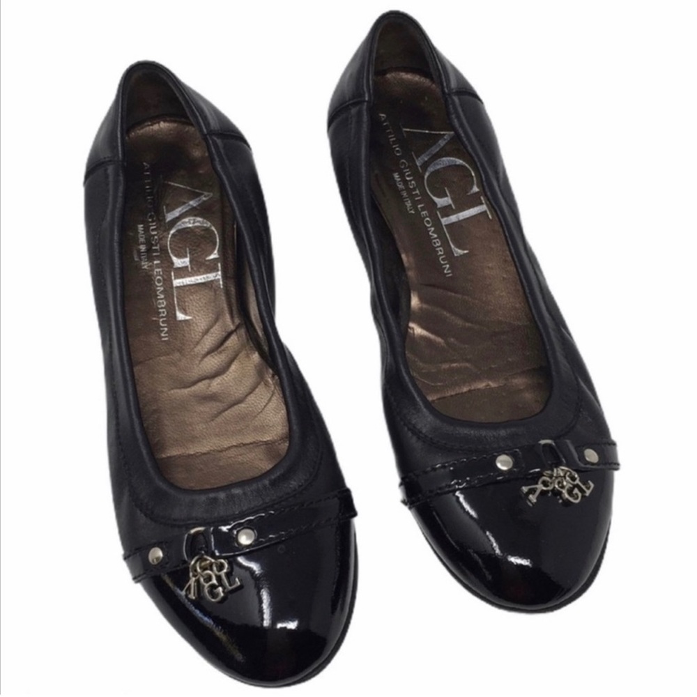 AGL Attilio Giusti Leombruni Women’s Black Leather Cap Toe Flats Size 5.5